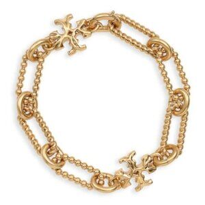 Tory Burch Roxanne Gold-Tone Chain Link Bracelet With Signature Logo Charm